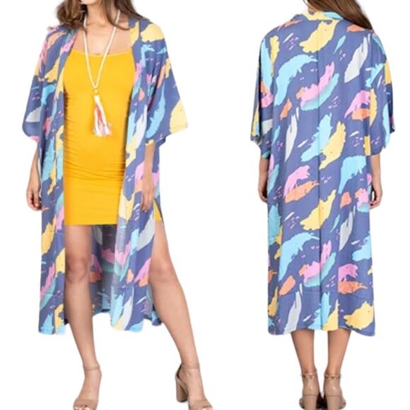 New unbranded boutique multi color viscose flowy lightweight duster kimono os - Picture 1 of 7